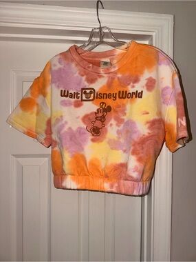 Disney Tie-Dye Walt Disney World Cropped Sweatshirt Tee - Orange, Pink, Yellow
